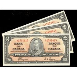Run of 3 consecutive 1937 $2 notes.  BC-22c Coyne-Towers L/R1701413 to 1415.  All gem uncirculated. 