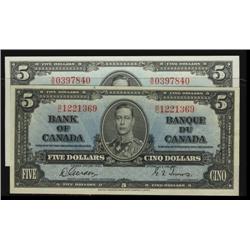 A nice pair of 1937 $5 notes. Includes BC-23b and 23c.  Both are choice uncirculated.