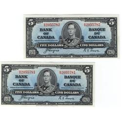 Lot of 2 consecutive 1937 $5 notes.  BC-23c B/S2055781-5782.  Both Choice uncirculated.