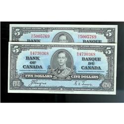 Lot of two sequential notes.  BC-23C  1937  $5  Coyne-Towers  B/S4730368/369.  Original uncirculated