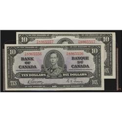 1937 $10.  Original Uncirculated pair BC-24b.  Both notes are crisp with full embossing. #TD8965556/