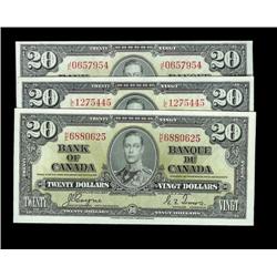 Lot of 3 better prefix 1937 $20 notes.  All BC-25c Coyne-Towers J/E, L/E, H/E.  Choice Unc. To Gem U