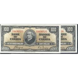Consecutive pair of 1937 $100 notes. Coyne-Towers B/J4430524-0525.  Both notes are Choice uncirculat