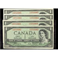 Consecutive run of 4  BC-29a  1954 $1 Coyne-Towers F/A5713362/3365.  All Gem uncirculated.