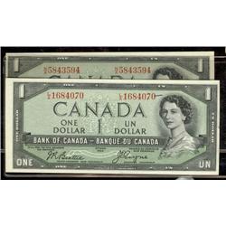 BC-29b 1954 $1 Devil's L/A, N/A Beattie-Coyne, lot of 2 notes AU-UNC