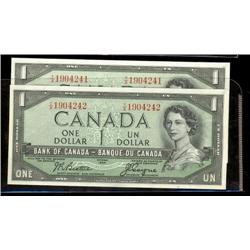 Consecutive pair of BC-29b  1954 $1 Beattie-Coyne T/A1904241/4242.  Both uncirculated and better pre