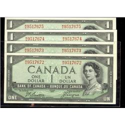 Consecutive run of 4  BC-29b  1954 $1 Beattie-Coyne M/A9517672 to 7675.  All Gem uncirculated.