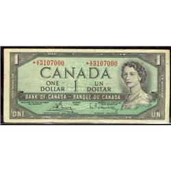 BC-37cA  1954 $1 Bouey-Rasminski *V/V3107000 F-VF.  A very rare prefix note in affordable grade.