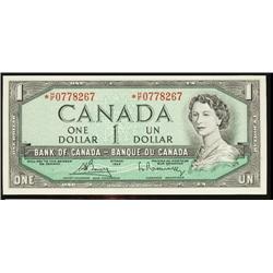 BC-37cA  1954 $1 Bouey-Rasminski *H/F0778267.  Choice uncirculated.  A very scarce prefix note and g