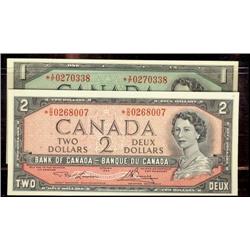 Lot of 2 replacement notes, BC-37dA and 38dA  1954 $1 *X/F, 1954 $2 *O/G.  Both choice uncirculated.