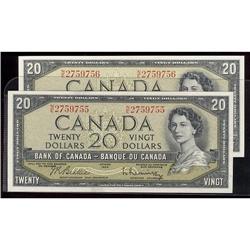 BC-41b, 1954 $20 Original UNC.  A lot of two consecutive Original UNC examples. NE2759755 & NE275975