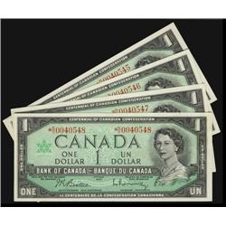 Consecutive run of 4 replacement 1967 $1 notes.  *N/O0040545 to 0548.  All choice uncirculated.