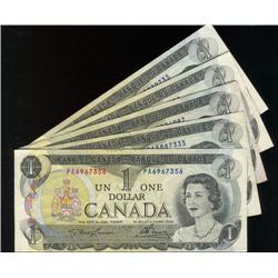 Lot of 5 1973 $1 "PA" notes.  BC-46a Lawson-Bouey, grades vary from VF to EF.