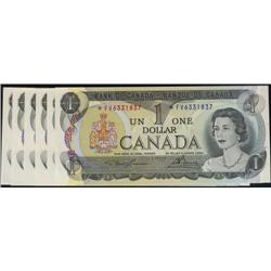 Run of 6 consecutive 1973 $1 *FV notes.  All Choice uncirculated.  *FV6331837 to 1842.