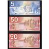 Image 1 : Lot of three Gem uncirculated RADAR notes 2002 $5 #HNZ5758575,2004 $50 AHG0300030 & AHF9662669