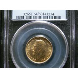 1911c Sovereign Gold PCGS MS64, Full yellow lustre.