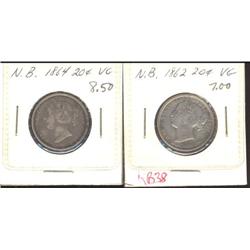 Lot of 2 New Brunswick Twenty cents; 1862, 1864, both VG10 or better.