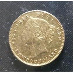 Nfld 1880  $2 Gold  EF40, sharp with some lustre remaining.  Marks on obverse. A rare date!