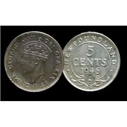 1946c Nfld 5¢ ICCS MS65.  A gem example and a key Newfoundland issue, full lustre with light tone.  