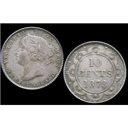 Nfld 1873 10¢ PCGS AU58PQ.  Attractively toned with some underlying luster.  Very scarce in this con