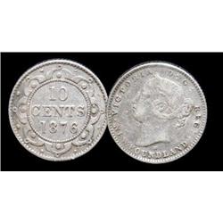 Nfld 1876H 10¢ VF30, original silver gray tone.