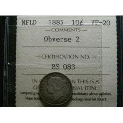 Nfld 1885 Obv.2 10¢ ICCS VF20, A nice problem free example.