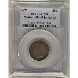 Nfld 1896 "Large 96" 20¢ PCGS AU50, nicely toned.  Rare variety!
