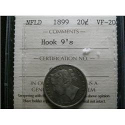 Newfoundland 1899 "Hook 9's" 20¢ ICCS VF20.  Nice original silver gray tone.