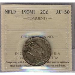 Nfld 1904H 20¢ ICCS AU50, nicely toned.  Scarce!