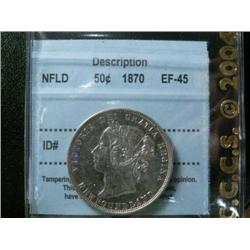 Newfoundland 1870  50¢  CCCS EF45.  Light toning with underlying lustre. Scarce date!