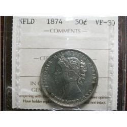 Newfoundland 1874 50¢ ICCS VF30, better date.