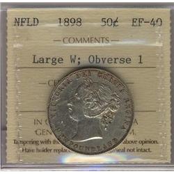 Nfld 1898 "Large W" Obv.1  50¢ ICCS EF40, lightly toned.