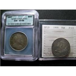 Newfoundland 1900 ICCS F15, 1907 ICG EF45  50¢.  Both toned.