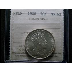 Newfoundland 1908 50¢ ICCS MS63.  Brilliant and lustrous.