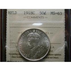 1918c Nfld 50¢ ICCS MS63.  A super blast white example.