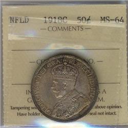 Nfld 1918c 50¢ ICCS MS64PQ+.    Outstanding strike.  Excellent eye appeal with lovely toning.