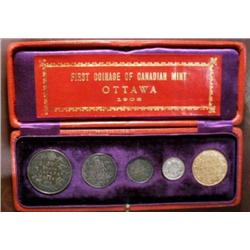 1908 SPECIMEN SET.  (Charlton # 6c) Includes 5 coins; 1 cent thru 50 cents.  The large cent is red w