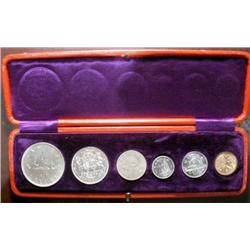 1937 SPECIMEN SET.  Matte (Charlton # 9d)  Includes 6 coins; 1 cent thru dollar.  The small cent is 
