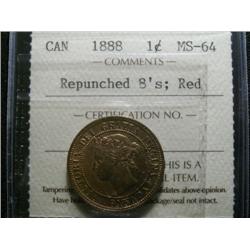 1888 "Repunched 8's 1¢ ICCS MS64 Red, A nice and interesting variety coin.