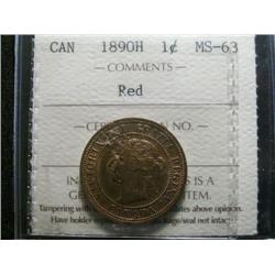 1890H 1¢ ICCS MS63 Red, Excellent strike and lots of lustre. Scarce!