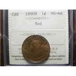 1890H 1¢ ICCS MS64, 90% full red. A superb example!
