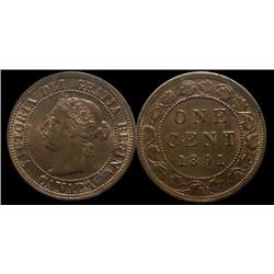 1891 Obv.3 SDLL 1¢ ICCS MS63 Red/brown 65% red lustre.  A very rare Victoria Large cent.   Excellent