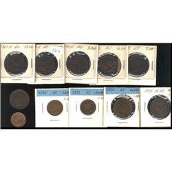 Lot of 11 Large & small Cents; 1893, 1900 (2), 1904, 1907H (2), 1919, 1920 large, 1931, 1932, 1933. 