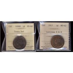 1898H MS60 and 1917 MS62 RB 1¢, both ICCS graded.