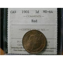 1901 1¢  ICCS MS64 Red, a nice example with 80% red lustre