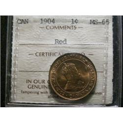 1904 1¢ ICCS MS65 Red, Fully struck with clean fields and superb surfaces.