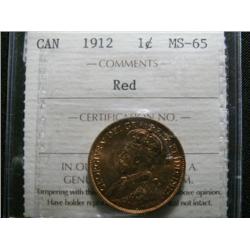 1912 1¢ ICCS MS65 Red, Fully struck with clean fields and superb surfaces.