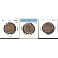 Lot of 3 Large Cents; 1913, 1918, 1919.  All MS63 Red or better.