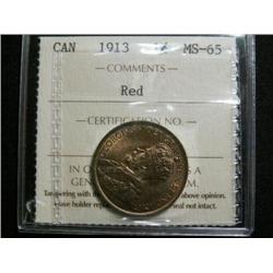 1913 1¢ ICCS MS65 Red, Fully struck with clean fields and superb surfaces.