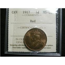 1917 1¢ ICCS MS65 Red, Fully struck with clean fields and superb surfaces.